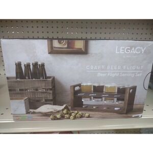 Legacy Wood Craft Beer Flight Beverage Sampler Modern w/Shot Glass Light Brown